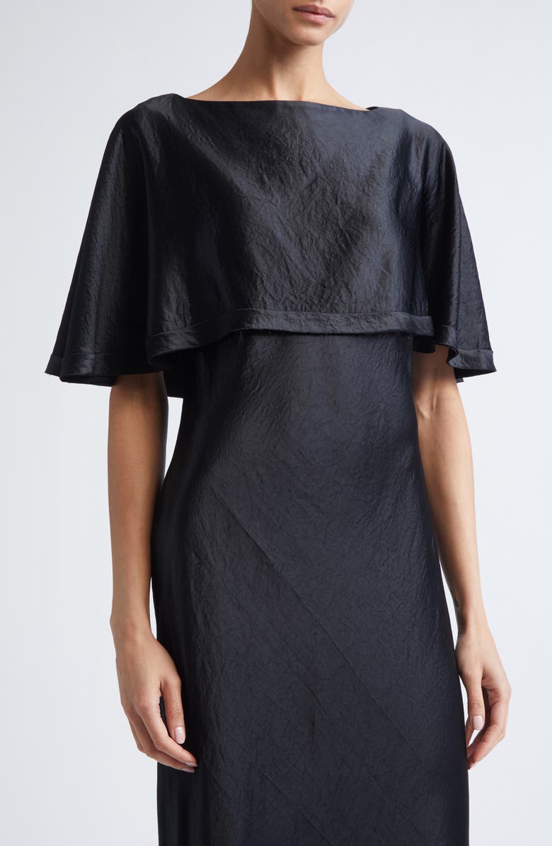 Jason Wu Collection Cape Overlay Washed Twill Gown, Alternate, color, Black