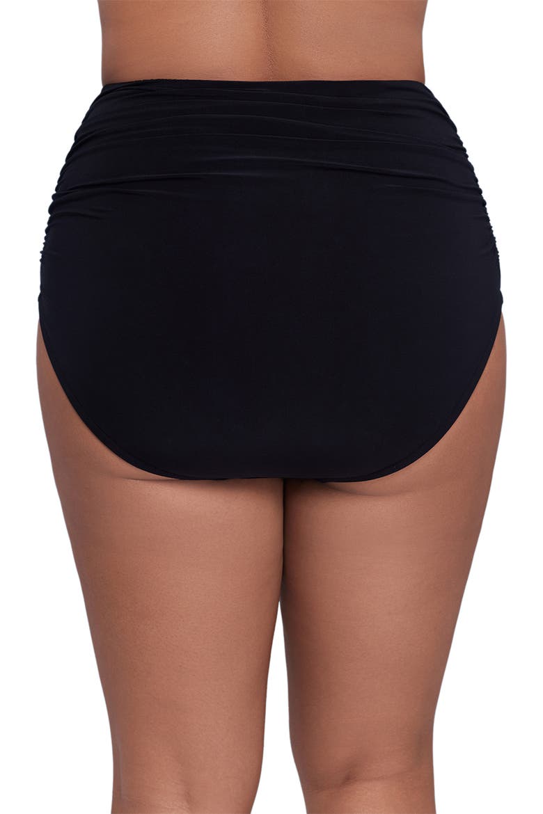 High Waist Shirred Plus Size Control Swim Brief, Alternate, color, Black