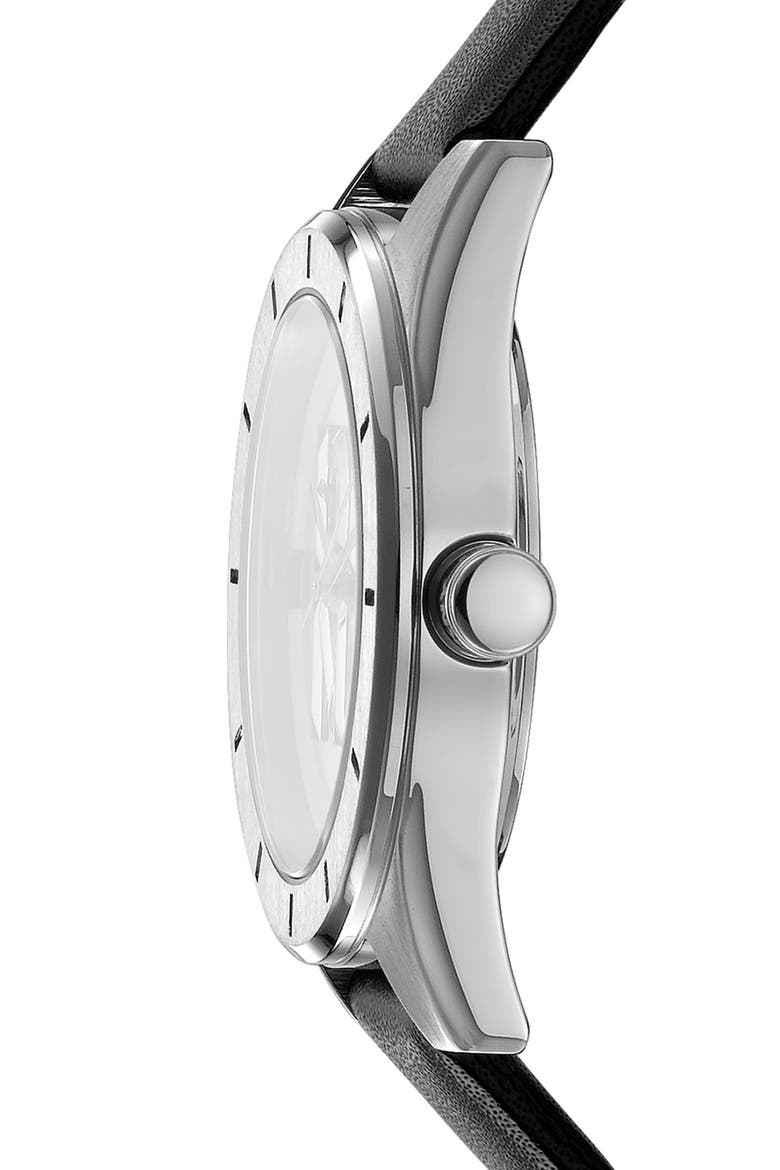 Three Hand Quartz Leather Strap Watch, 34mm, Alternate, color, BLACK