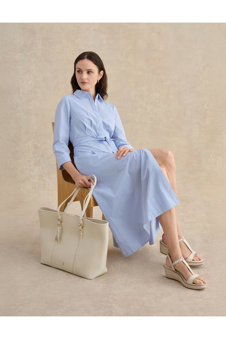 Jane Belted Midi Shirt Dress, Alternate, color, Blue Ivory