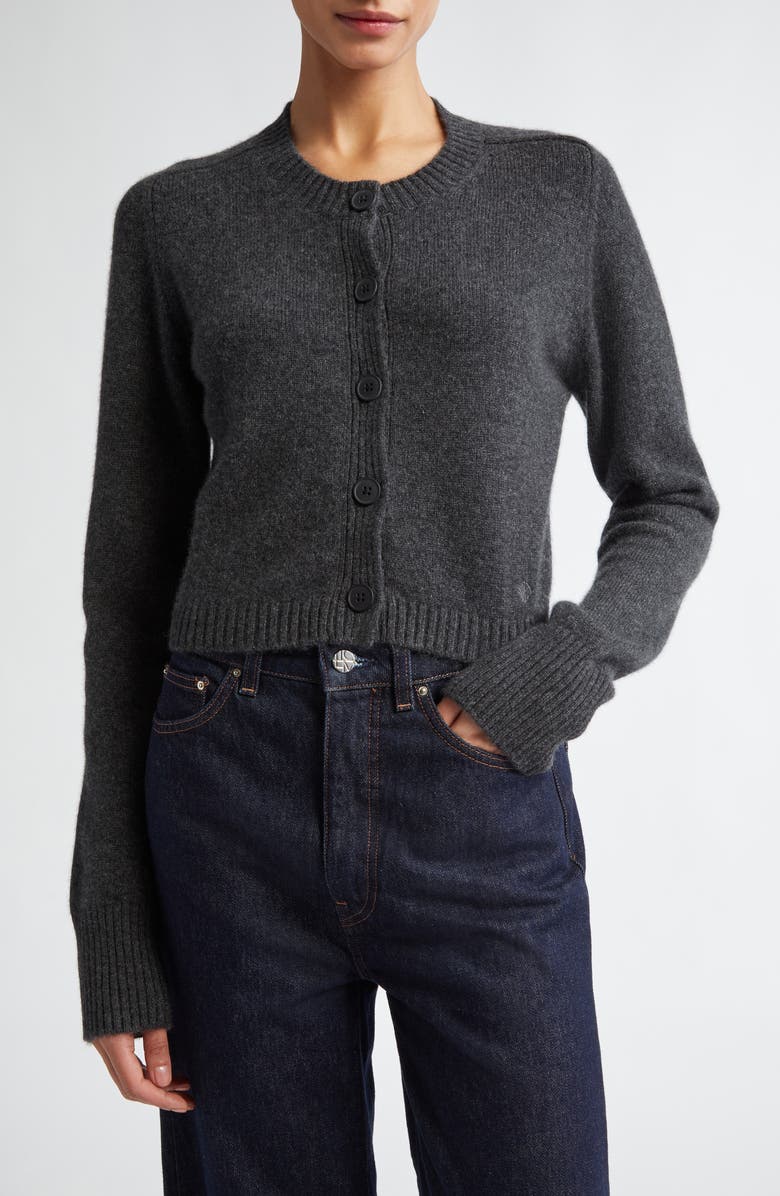 LOULOU DE SAISON Zephir Crop Cashmere Cardigan, Main, color, Anthracite Melange