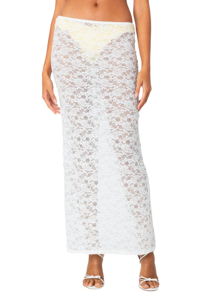 Oceana Sheer Lace Cover-Up Maxi Skirt, Main, color, WHITE