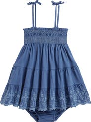 Ralph Lauren Embroidered Smocked Cotton Jersey Sundress with Bloomers