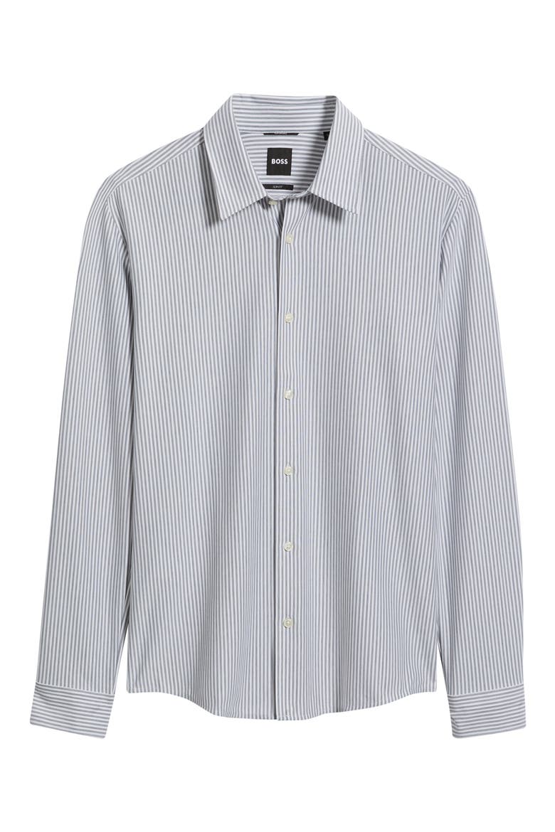 Roan Kent Slim Fit Stripe Performance Button-Up Shirt, Main, color, DARK BLUE