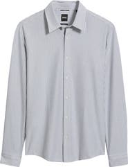 BOSS Roan Kent Slim Fit Stripe Performance Button-Up Shirt