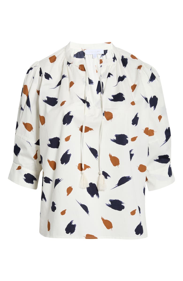 SUGARLIPS Devania Brush Irina Tie Split Neck Top, Alternate, color, Ivory/ Navy-Multi