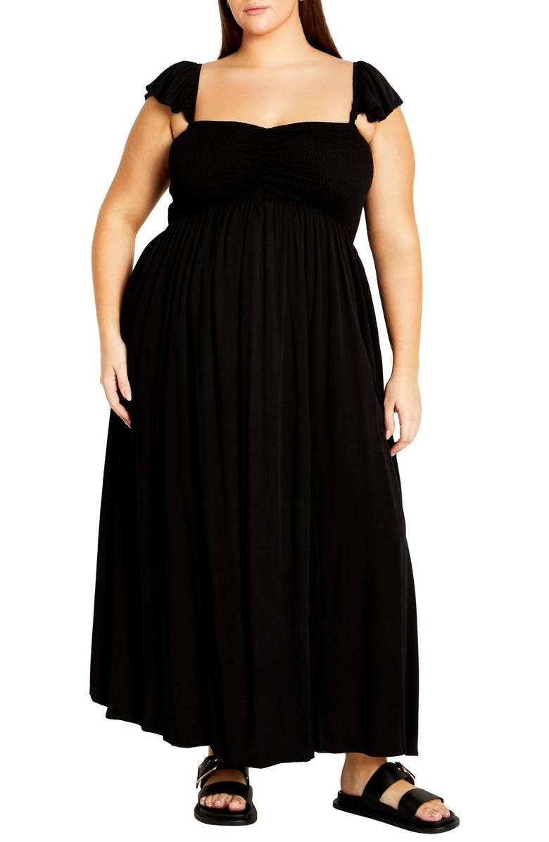 City Chic Tiarne Smocked Maxi Dress, Main, color, Black