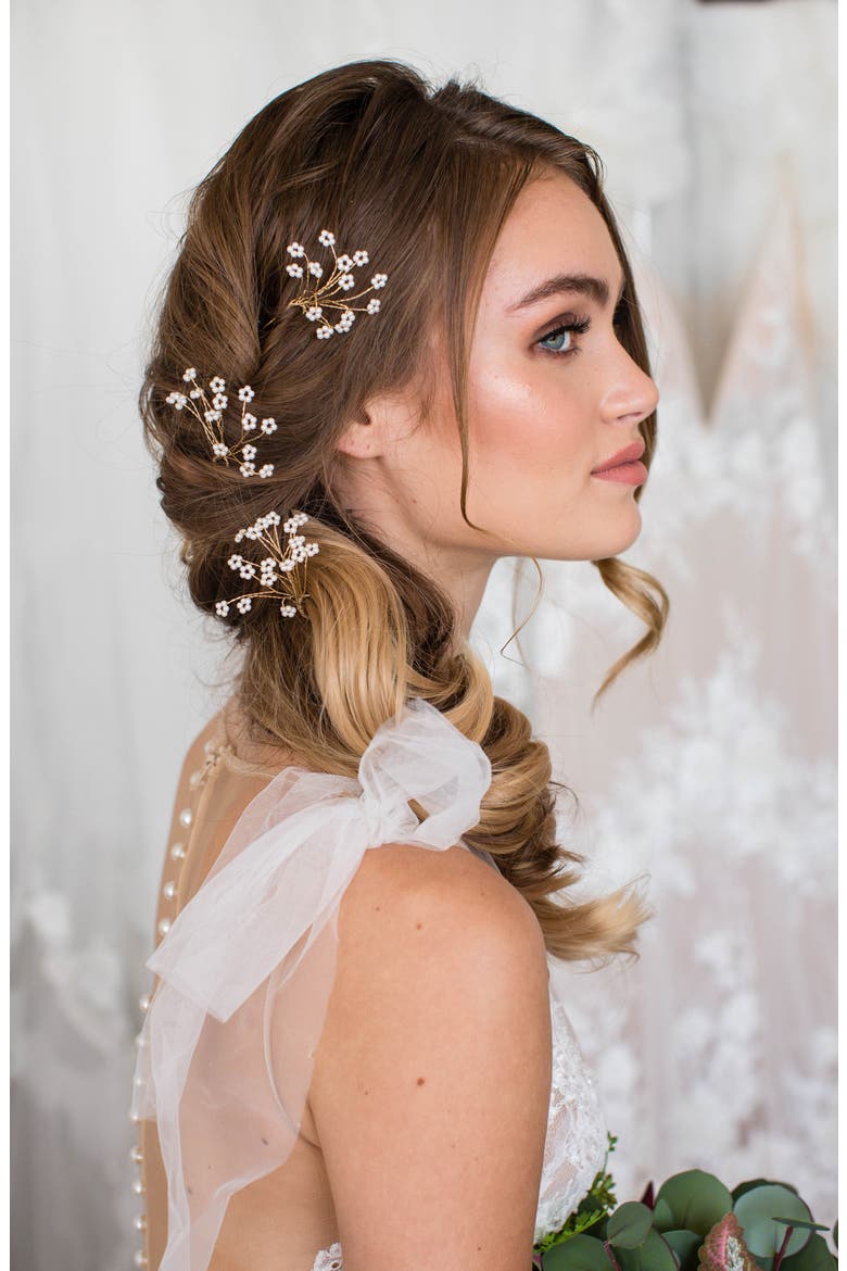 Gracie Set of 3 Imitation Pearl Hair Pins, Alternate, color, GOLD