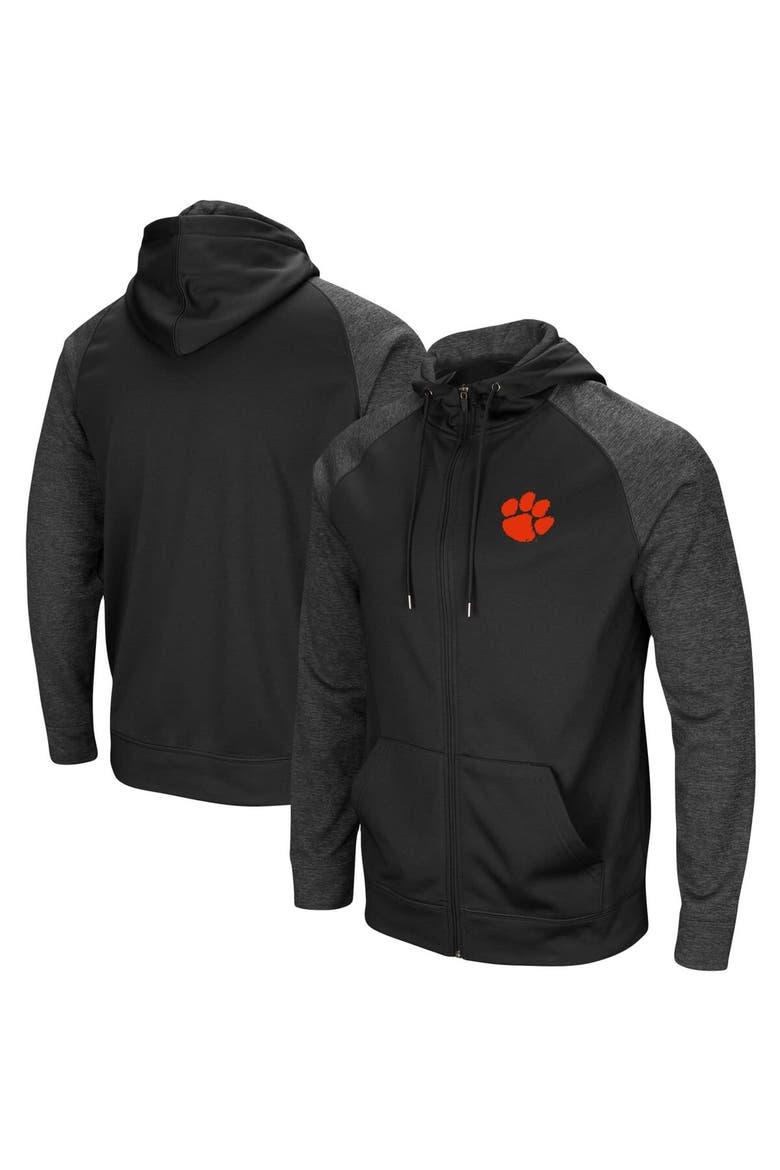 Men's Colosseum Black Clemson Tigers Big & Tall Blackout Raglan Full-Zip Hoodie, Main, color, Black