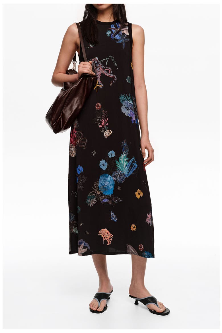Seabed Black Flowing Sleeveless T-Shirt Dress, Alternate, color, SEABED BLACK