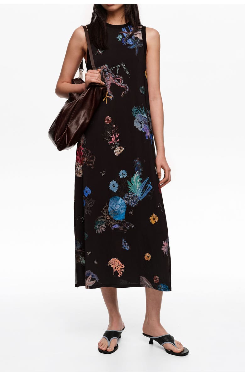 Bimba y Lola Seabed Black Flowing Sleeveless T-Shirt Dress, Alternate, color, Seabed Black