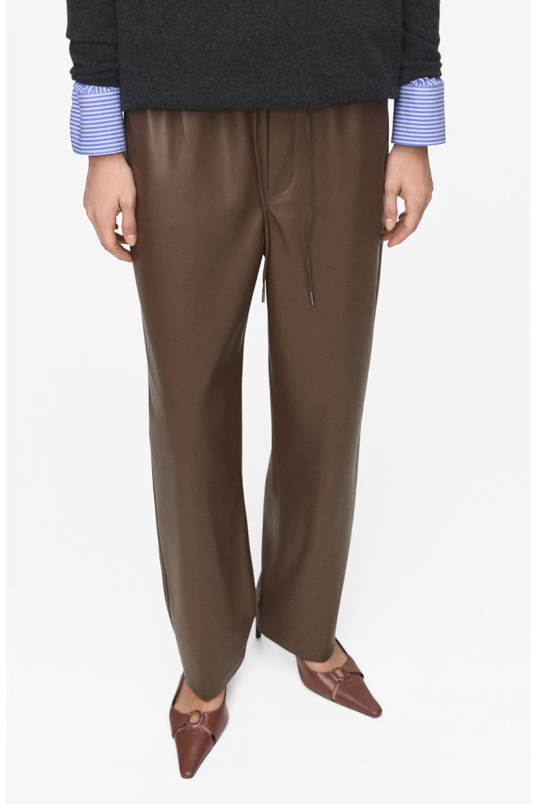 Faux Leather Drawstring Pants, Main, color, MEDIUM BROWN