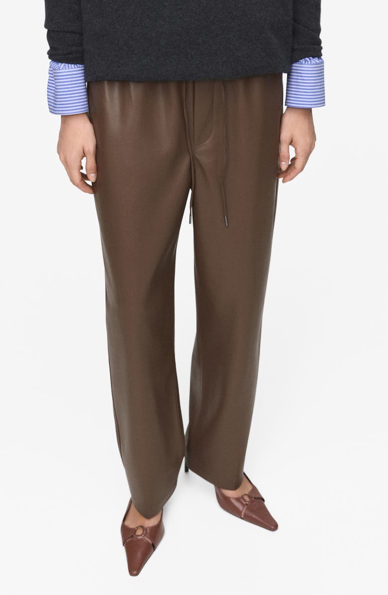 MANGO Faux Leather Drawstring Pants, Main, color, Medium Brown