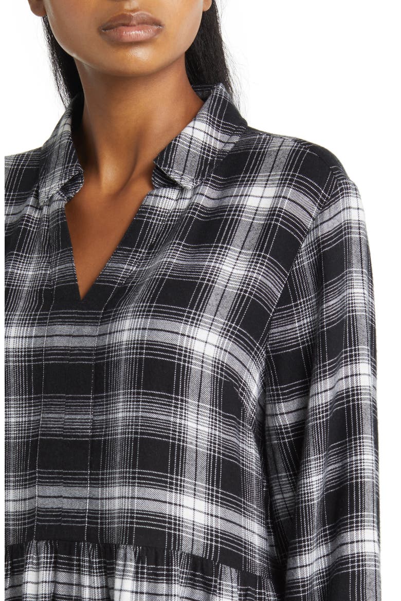 Plaid Long Sleeve Tiered Dress, Alternate, color, WINTER STORM
