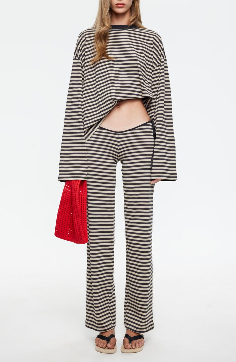 LIONESS Bloom Side Tie Wide Leg Pants, Alternate, color, Slate Stripe