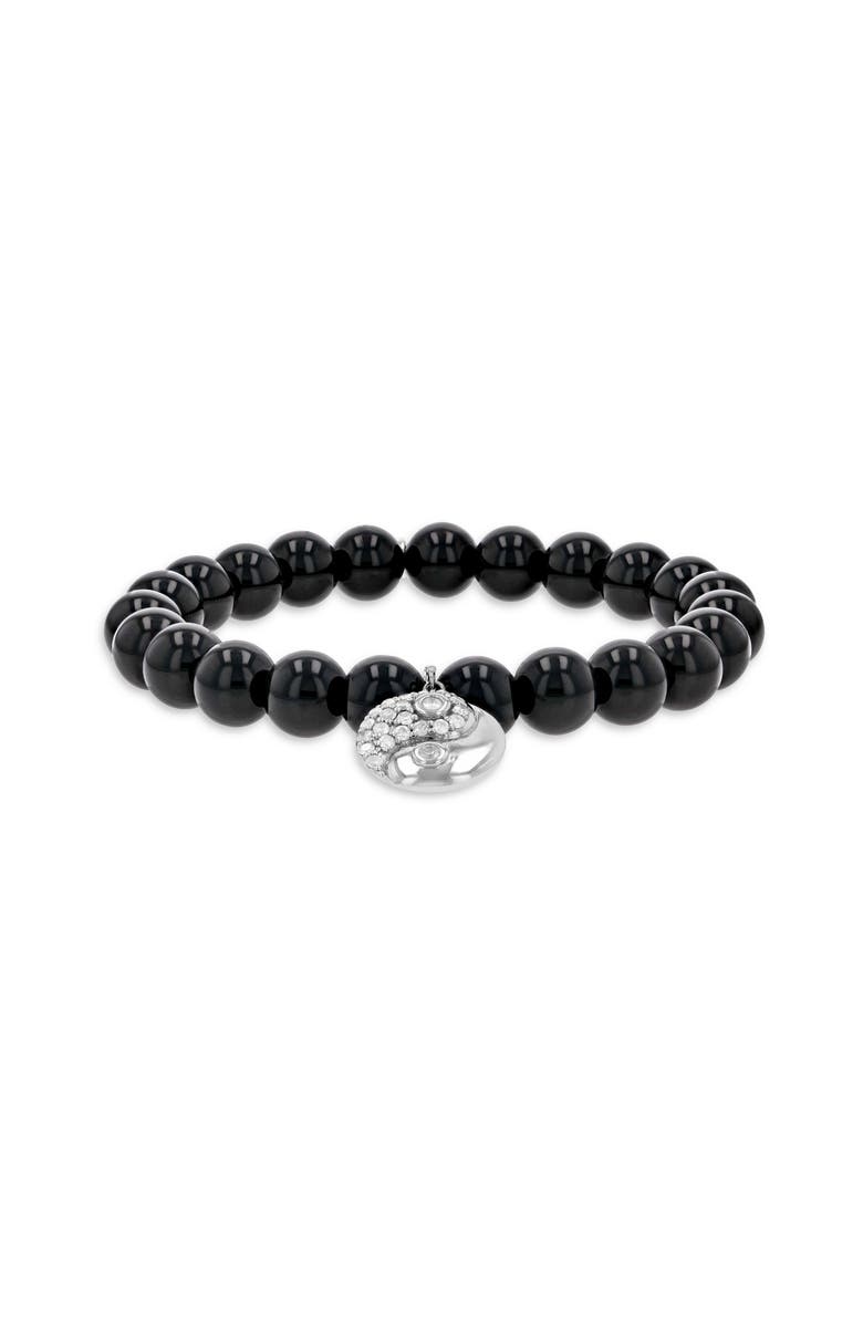 Sheryl Lowe Onyx 8MM Bead Bracelet With Diamond Yin Yang Charm, Main, color, Onyx / Sterling Silver