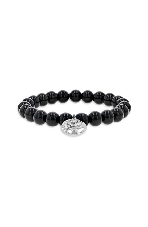Onyx 8MM Bead Bracelet With Diamond  Yin Yang Charm
