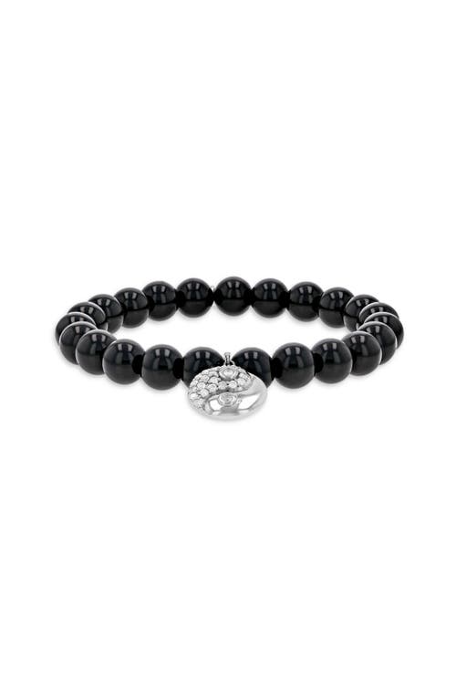 Sheryl Lowe Onyx 8mm Bead Bracelet With Diamond  Yin Yang Charm