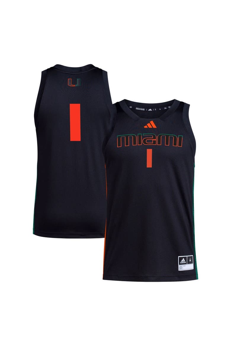 Men's adidas #1 Black Miami Hurricanes Swingman Jersey, Main, color, Black