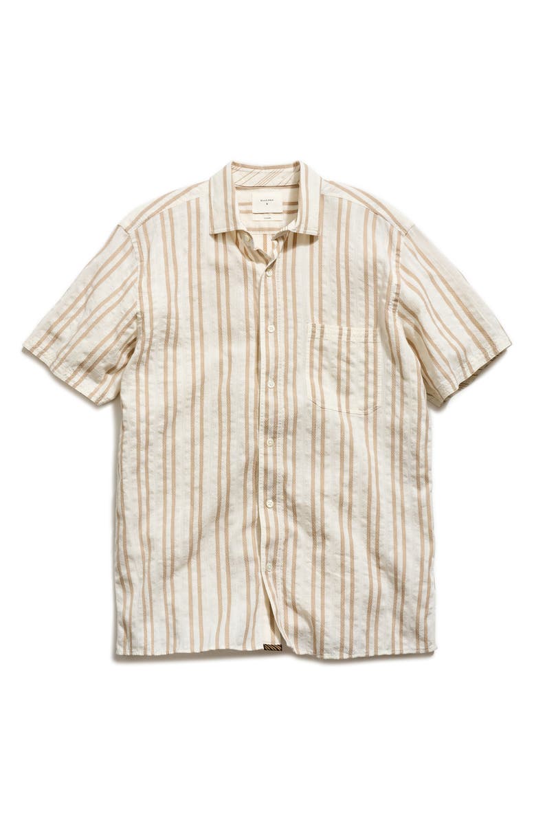 Billy Reid Dobby Stripe Short Sleeve Cotton & Linen Button-Up Shirt, Alternate, color, Tinted White/ Khaki
