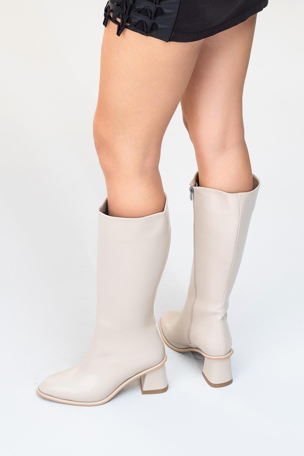 Paradis Block Heel Knee High Boot, Alternate, color, Beige Faux Leather