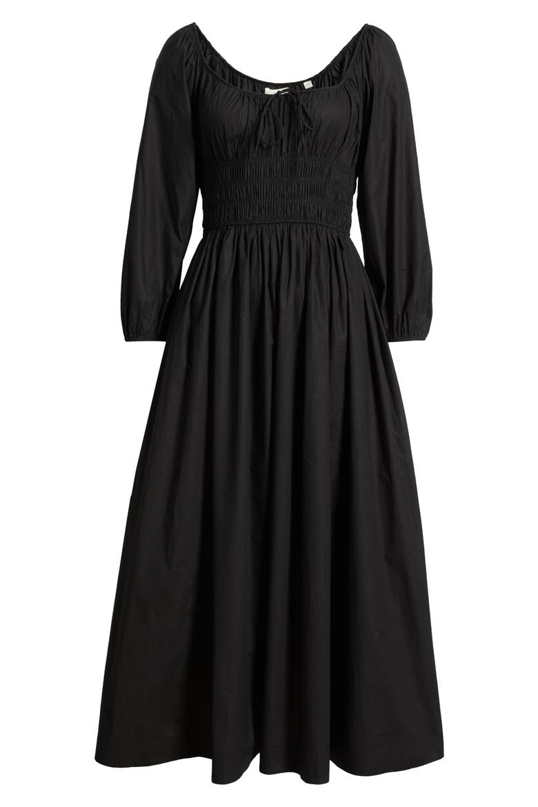 Quintessa Shirred Organic Cotton Maxi Dress, Alternate, color, BLACK