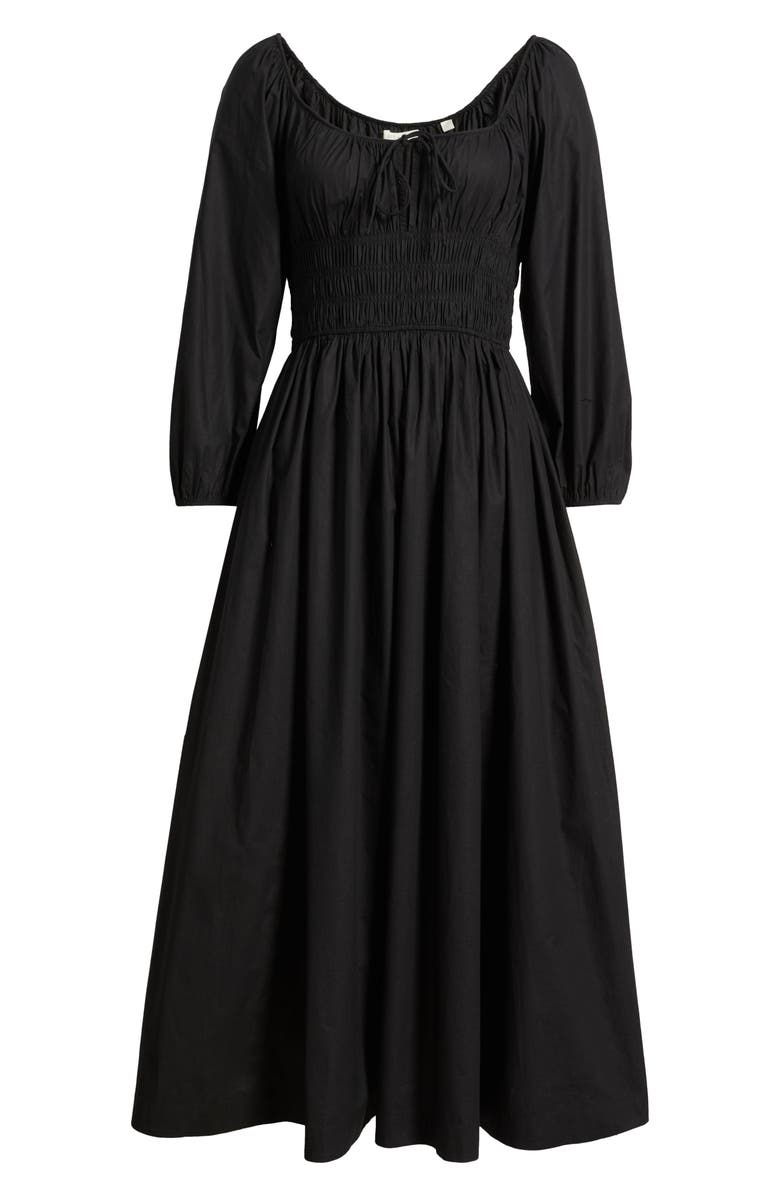 DÔEN Quintessa Shirred Organic Cotton Maxi Dress, Alternate, color, Black