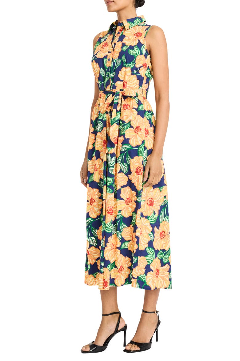 Floral Sleeveless Midi Shirtdress, Main, color, NAVY/ YELLOW
