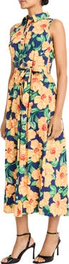 Maggy London Floral Sleeveless Midi Shirtdress