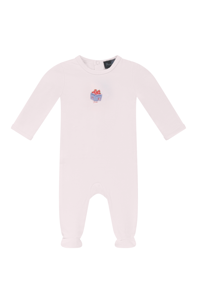 Puddles Strawberry Box Back Snap Footed Romper, Main, color, Pink Sorbet