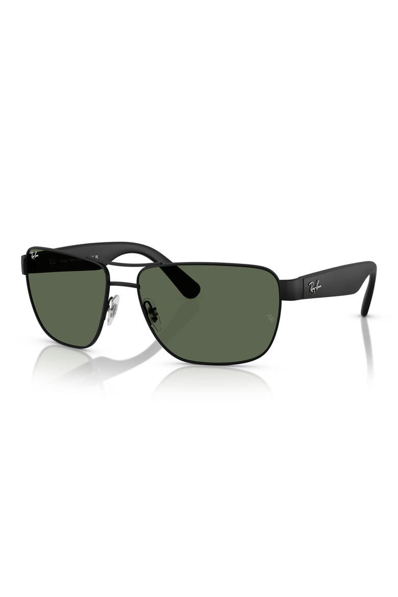 RB3745L 63mm Rectangular Sunglasses, Alternate, color, MATTE BLACK / DARK GREEN