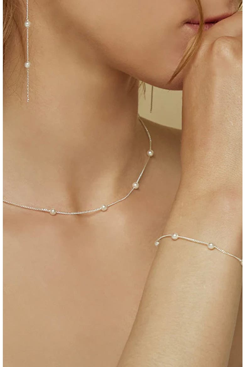Sterling Silver 18k Gold Plated Infinite Pearl Set Dainty Statement, Alternate, color, Silver