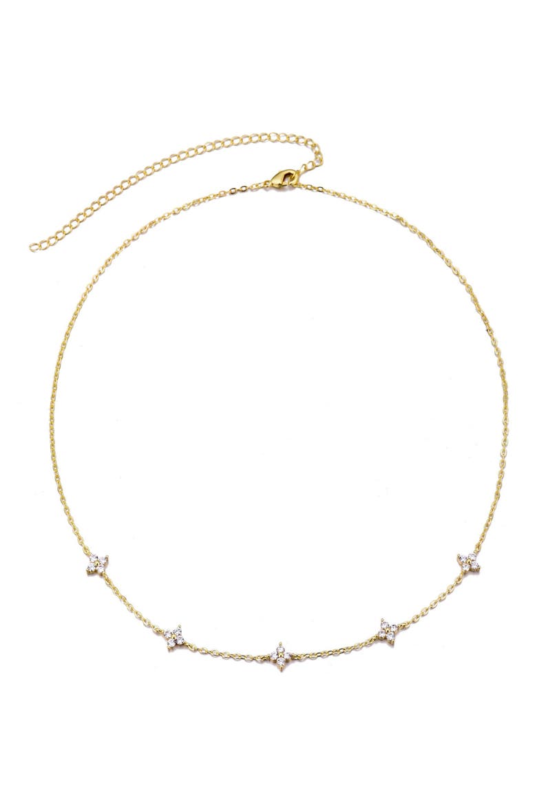 Cubic Zirconia Flower Station Necklace, Alternate, color, GOLD