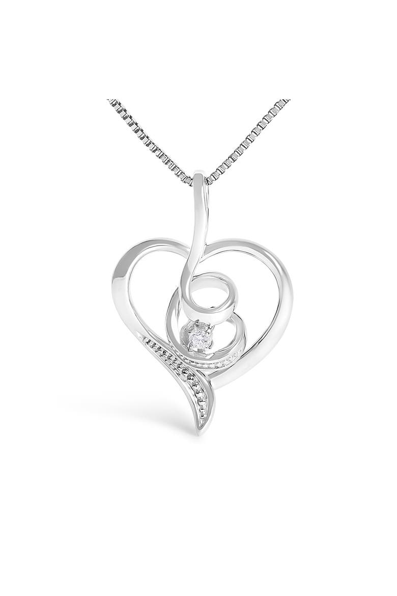 10K White Gold .03 Cttw Diamond-Accented Diamond Swirl Open Heart Pendant Necklace, Alternate, color, White