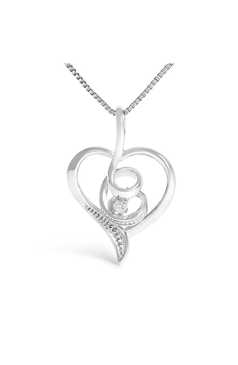 Haus of Brilliance 10K White Gold .03 Cttw Diamond-Accented Diamond Swirl Open Heart Pendant Necklace, Alternate, color, White