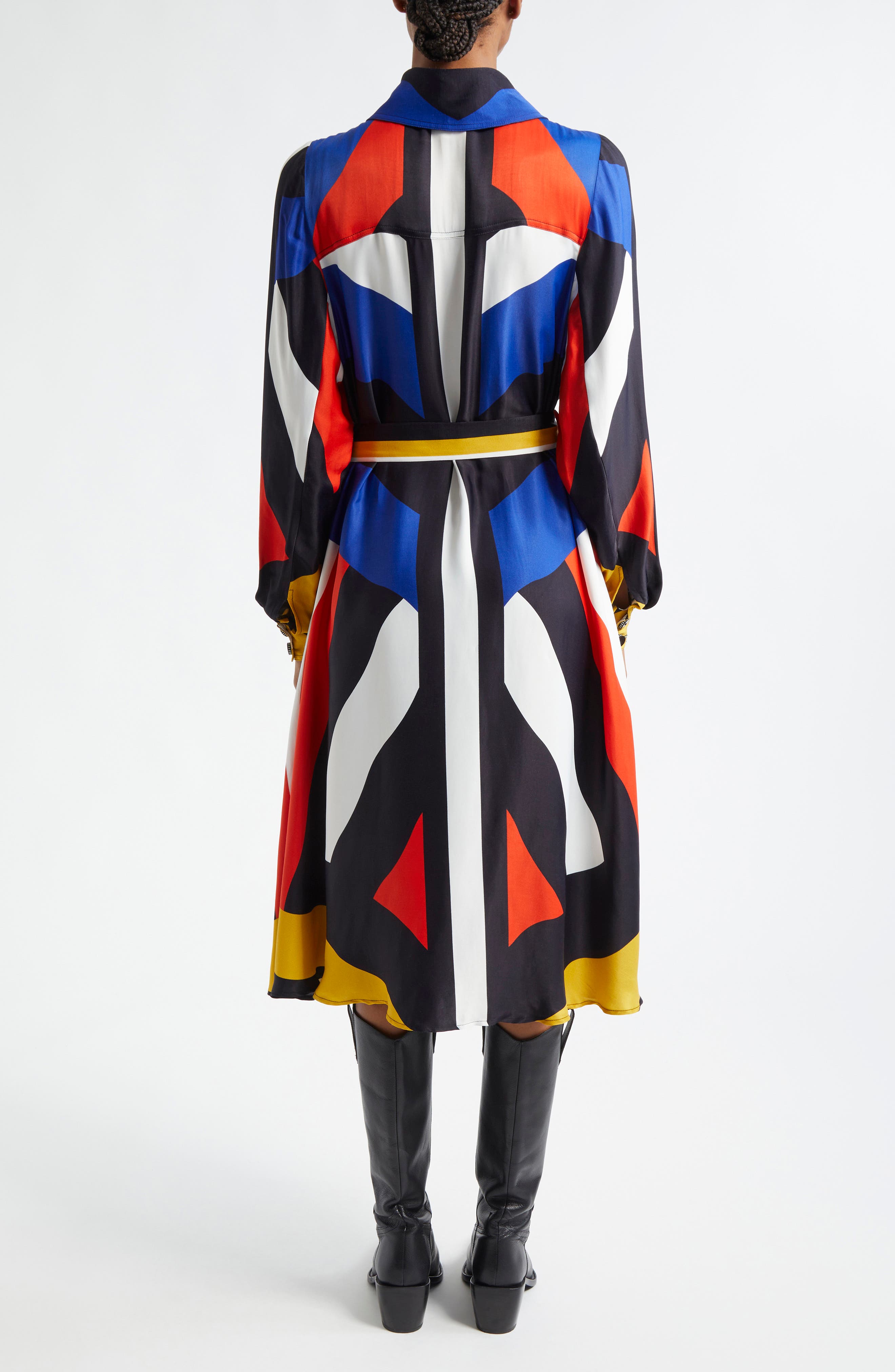 Amanda Abstract Print Long Sleeve Satin Shirtdress - image 2
