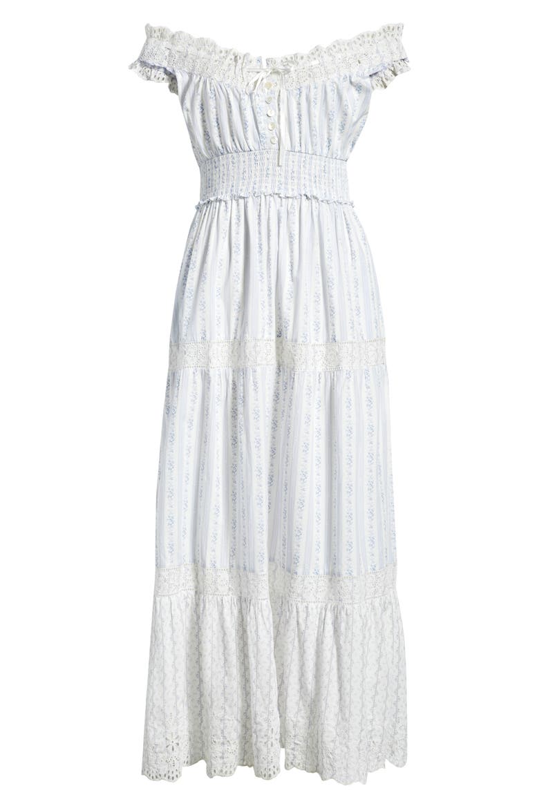 Emie Floral Smock Waist Cotton Dress, Alternate, color, SKY BONNET BLUE