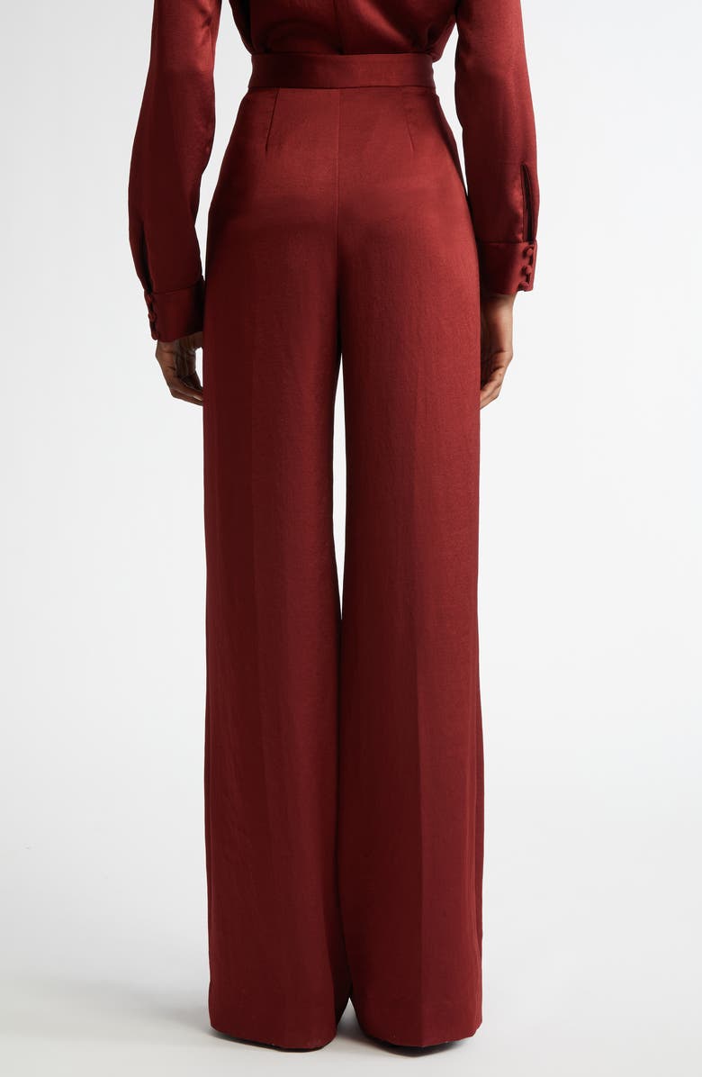 Lela Rose High Waist Satin Wide Leg Pants, Alternate, color, Bordeaux