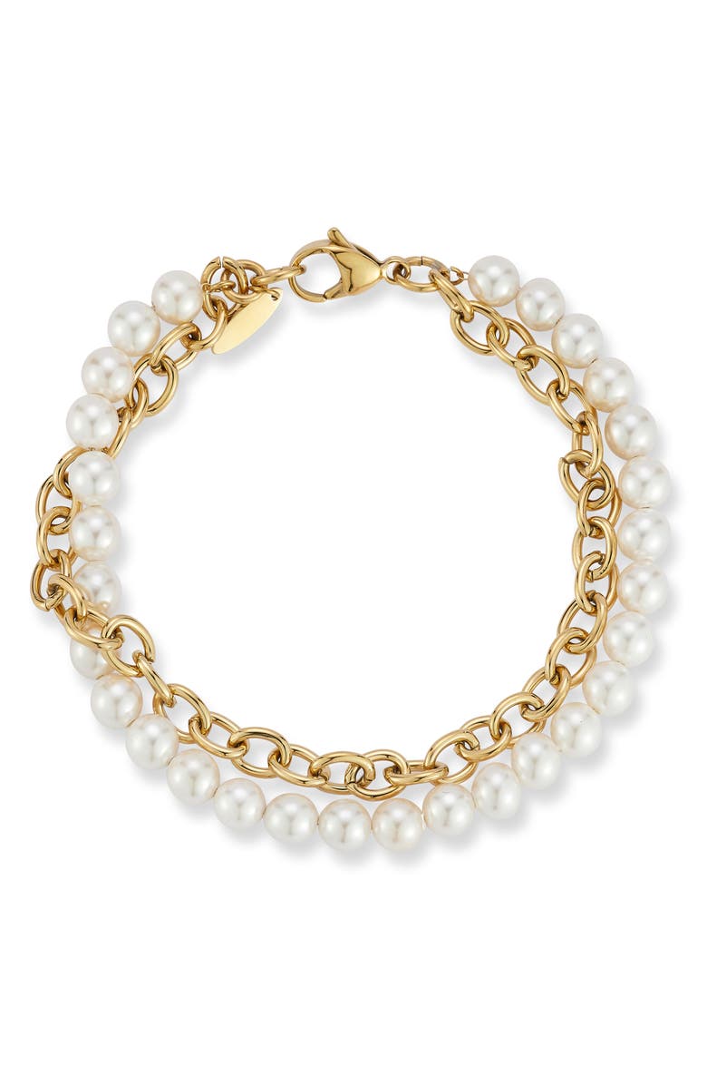 Yield of Men Men's Faux Pearl & Rolo Chain Layered Bracelet, Main, color, Gold