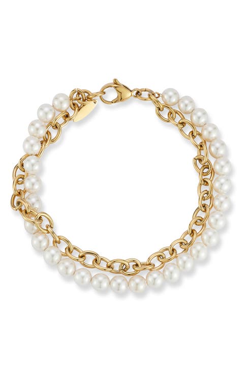 Men's Faux Pearl & Rolo Chain Layered Bracelet