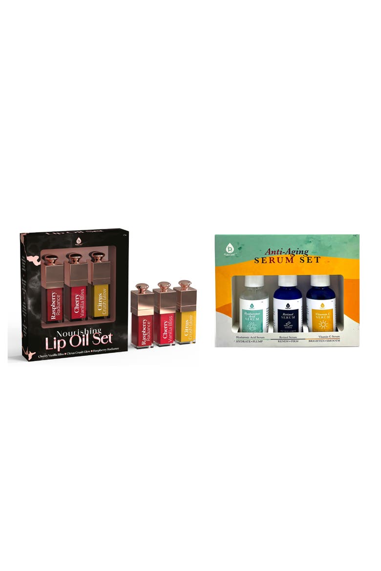 Anti-Aging Serum Set & Nourishing Lip Oil Trio, Main, color, Multicolor