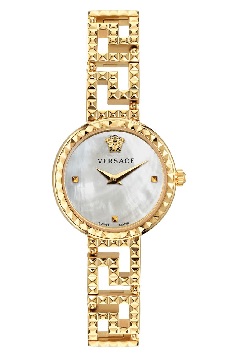 Greca Goddess Mother-of-Pearl Bracelet Watch, 28mm, Main, color, IP YELLOW GOLD