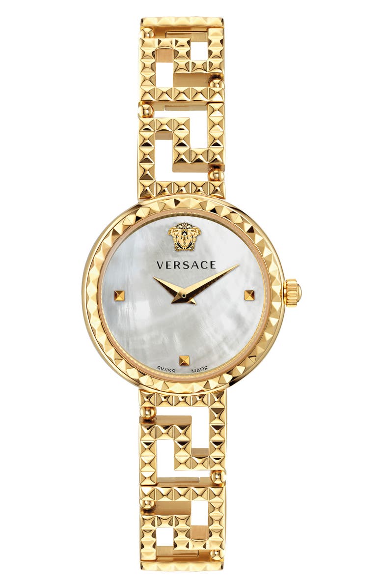 Versace Greca Goddess Mother-of-Pearl Bracelet Watch, 28mm, Main, color,
