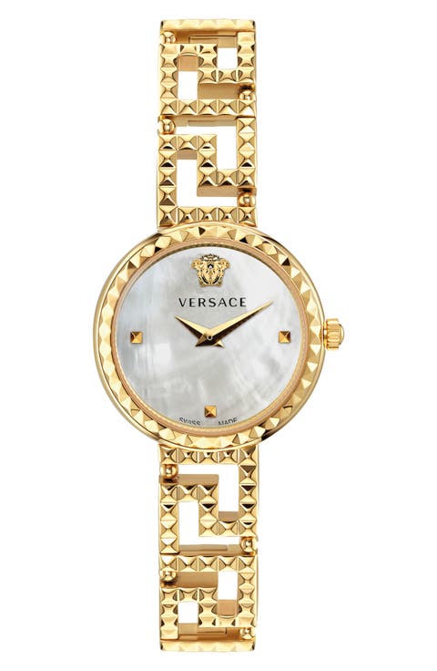 Greca Goddess Mother-of-Pearl Bracelet Watch, 28mm