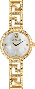 Versace Greca Goddess Mother-of-Pearl Bracelet Watch, 28mm