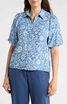 Nicole Miller Floral Puff Sleeve Button-Up Shirt
