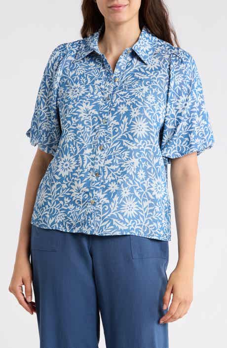 Nicole Miller Floral Puff Sleeve Button-Up Shirt