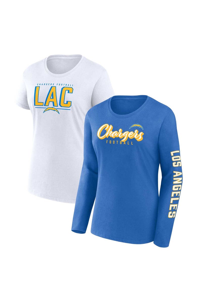 FANATICS Women's Fanatics Branded Powder Blue/White Los Angeles Chargers Two-Pack Combo Cheerleader T-Shirt Set, Main, color, 