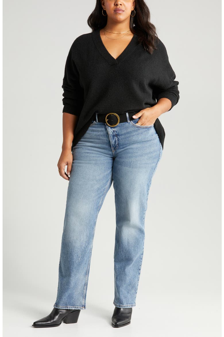 Oversize V-Neck Sweater, Main, color, BLACK