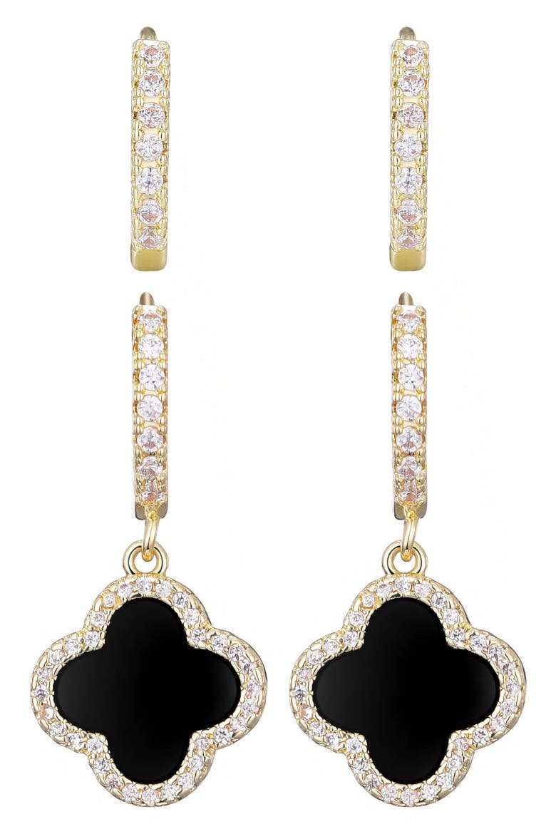 Set of 2 Assorted Cubic Zirconia Hoop Earrings, Alternate, color, GOLD-BLACK